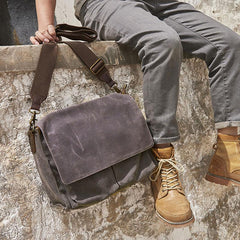 Mens Canvas Gray Cool Side Bag Messenger Bag Canvas Shoulder Bag for Men