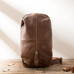 Handmade Brown Leather Mens Sling Bag Sling Pack Chest Bag Black One Shoulder Backpack for Men - imessengerbags