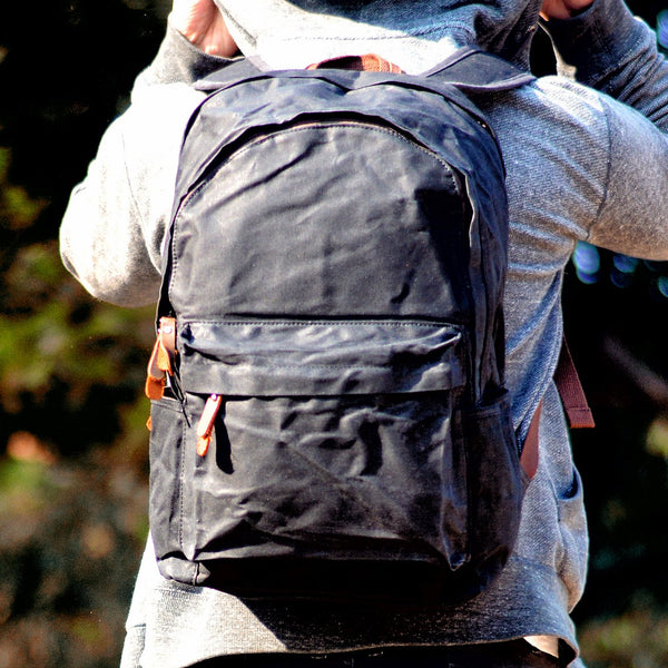 Waxed Canvas Mens Large College 14'' Computer Black Backpack Travel Backpack for Men - imessengerbags