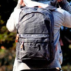 Waxed Canvas Mens Large College 14'' Computer Black Backpack Travel Backpack for Men - imessengerbags