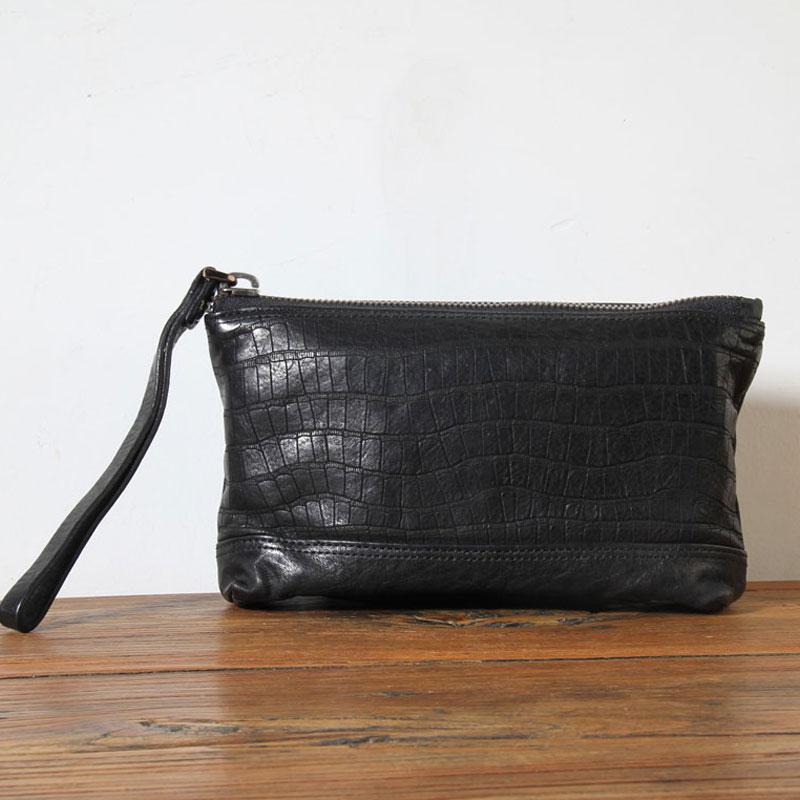 Genuine Leather Mens Clutch Cool Slim Wallet Zipper Clutch Wristlet Wallet for Men - imessengerbags