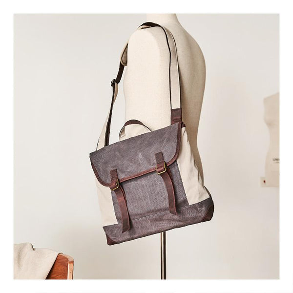 Fashion Canvas Leather Mens 14'' Satchel Messenger Bags Courier Bag College Postman Bag for Men - imessengerbags
