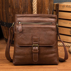 Cool Brown Leather Vertical Side Bags Messenger Bag Brown Courier Bag Postman Bag for Men