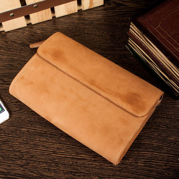 Khaki Cool Mens long Wallet Wristlet Wallets Clutch Wallet Dark Brown Long allets for MenW - imessengerbags