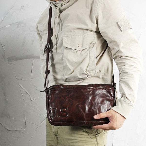 Casual Black Leather Mens Cool Side Bag Messenger Bag Coffee Postman Courier Bag for Men - imessengerbags
