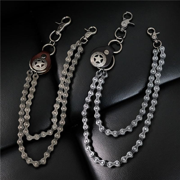 Cool Men's Silver Double Bike Chain Pants Chain Punk Biker Wallet Chain For Men - imessengerbags