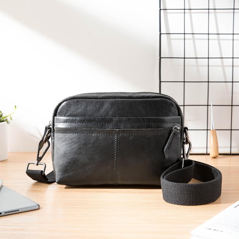 Fashion Black Small Leather Mens Side Bag Black Mini Courier Bag Messe –  imessengerbags
