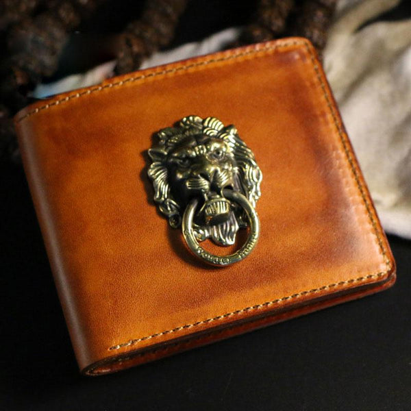 Handmade Leather Lion Mens billfold Wallet Cool Leather Wallet Slim Wallet for Men - imessengerbags