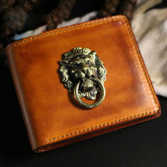 Handmade Leather Lion Mens billfold Wallet Cool Leather Wallet Slim Wallet for Men - imessengerbags