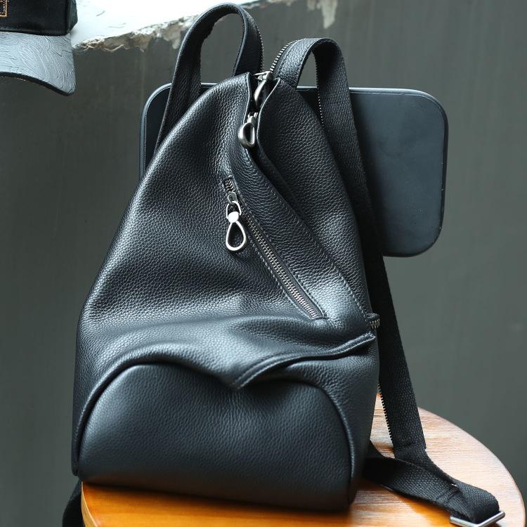 Badass Black Leather Backpack Men's Sling Bag Chest Bag One shoulder Backpack Sling Bag For Men - imessengerbags