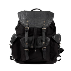 Fashion Canvas Leather Mens Backpack School Backpack Black Canvas Travel Backpack For Men