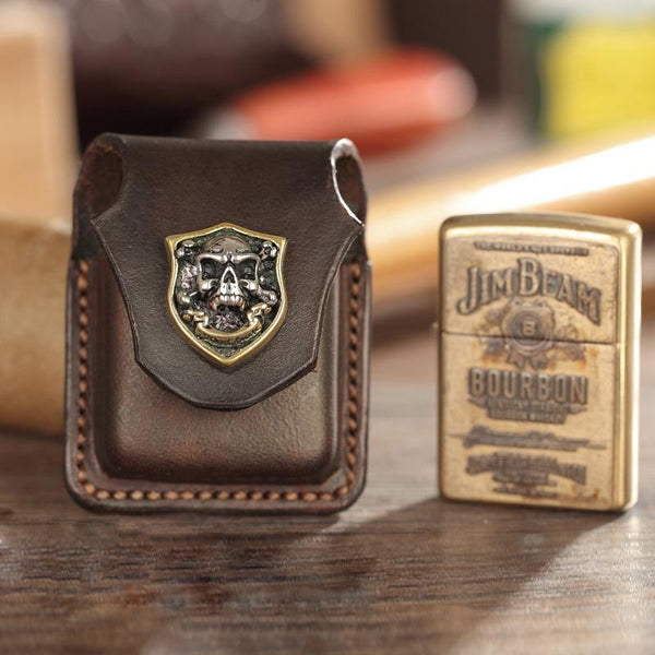 Dark Brown Handmade Leather Mens Armor Zippo Lighter Cases With Belt Loop Zippo Armor Lighter Holders For Men