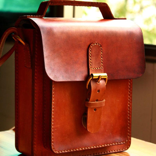 Handmade Vintage Brown Leather Mens School Shoulder Bags Messenger Bag for Men - imessengerbags