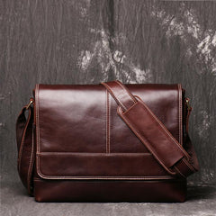 Brown Leather Mens 12 inches Large Laptop Side Bag Courier Bag Messenger Bag Postman Bag For Men