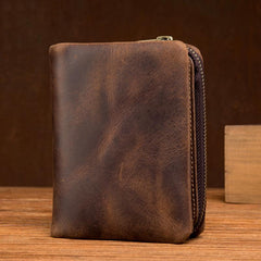Brown Cool Leather Mens Trifold Small Wallet billfold Wallet Bifold Pocket Small Wallet for Men - imessengerbags