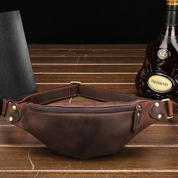 Vintage Brown Leather Men's Fanny Pack Waist Bag Brown Hip Pack Chest Bag For Men