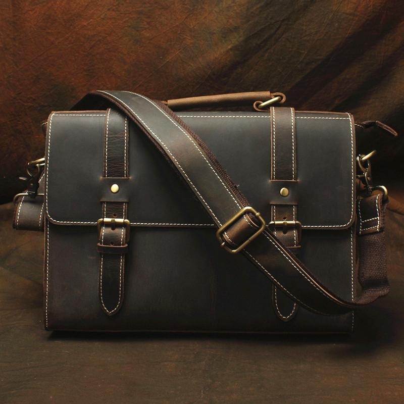Vintage Mens Leather 13inch Laptop Briefcase Bag Business Bag Shoulder Bags For Men - imessengerbags
