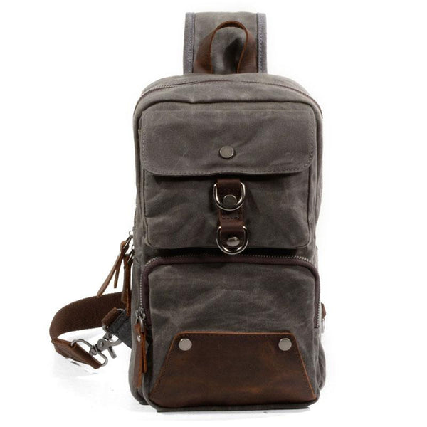 Cool Waxed Canvas Leather Mens Chest Bag Sling Bag One Shoulder Packs for men - imessengerbags