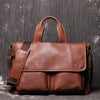 Brown Leather Mens Business Briefcase 14'' Laptop Work Bag Brown Handbag Briefcase Shoulder Bags For Men