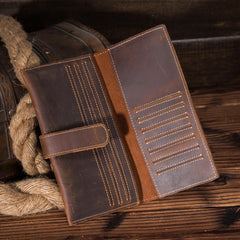 Vintage Brown Leather Men's Bifold Long Wallet Slim Multi Cards Long Wallet For Men - imessengerbags