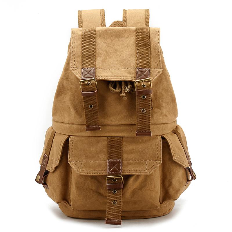 Khaki CANVAS WATERPROOF Womens 15'' MENS BACKPACK LARGE School Backpack Hiking Backpack FOR MEN - imessengerbags