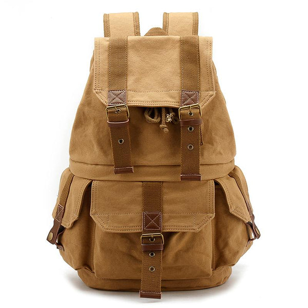 Khaki CANVAS WATERPROOF Womens 15'' MENS BACKPACK LARGE School Backpack Hiking Backpack FOR MEN - imessengerbags