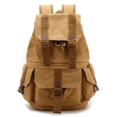 Khaki CANVAS WATERPROOF Womens 15'' MENS BACKPACK LARGE School Backpack Hiking Backpack FOR MEN - imessengerbags