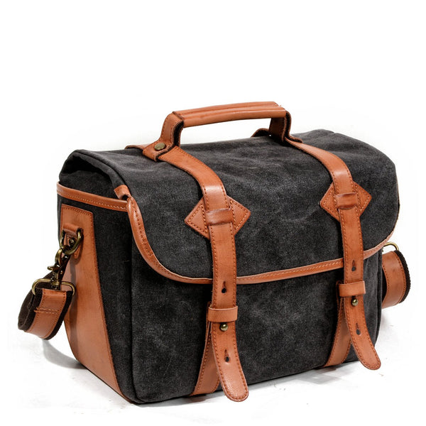 Cool Waxed Canvas Leather Mens Casual Messenger Bag DSLR Camera Bag Side Bag For Men