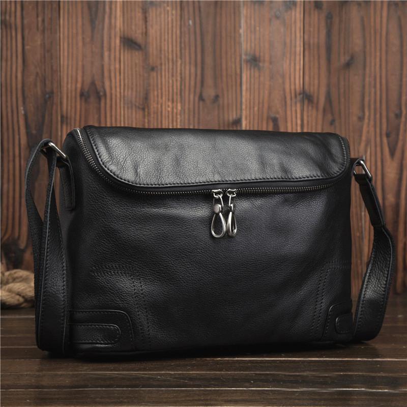 Cool Black Leather Men's Messenger Bag Black Side Bag Courier Bag For Men - imessengerbags