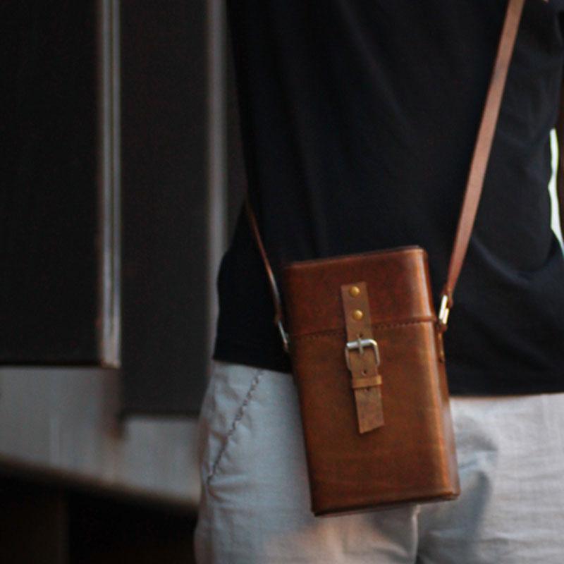 Men's Leather Shoulder Bag, Small Box Bag Designer