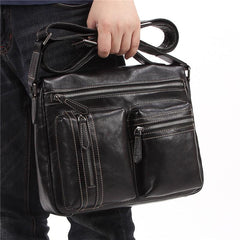 Fashion Black Leather Men's Professional Briefcase Handbag Black Side Bag Shoulder Bag For Men - imessengerbags