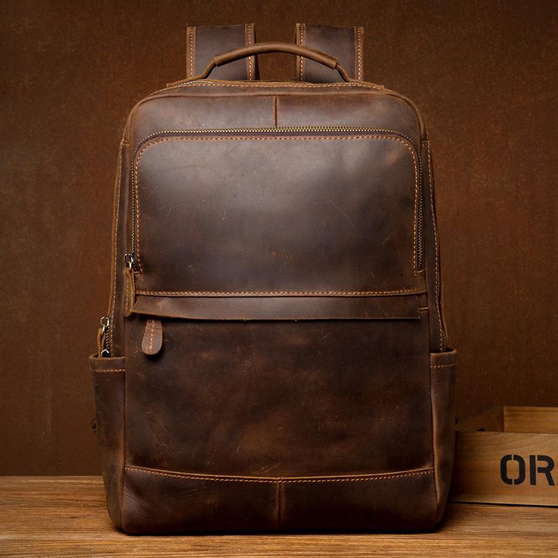 Black Casual Mens Leather 15-inch Computer Backpacks Brown Travel Backpacks School Backpacks for men - imessengerbags