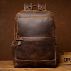 Black Casual Mens Leather 15-inch Computer Backpacks Brown Travel Backpacks School Backpacks for men - imessengerbags