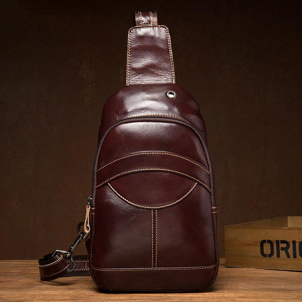 Brown Leather Mens Cool Sling Bags Yellow Brown Crossbody Packs Chest Bag for menest Bag for men - imessengerbags