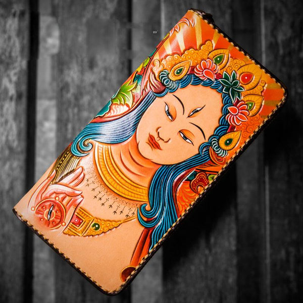Handmade Leather Men Tooled White Tara Cool Leather Wallet Long Phone Clutch Wallets for Men - imessengerbags