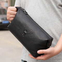 Leather Dopp Kit Bag Leather Toiletry Bag for Men Cool Black Leather Men's Clutch Bag 