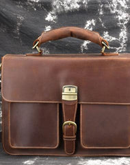 Leather Men Vintage Briefcase Laptop 15inch Handbags Shoulder Bags Work Bag For Men