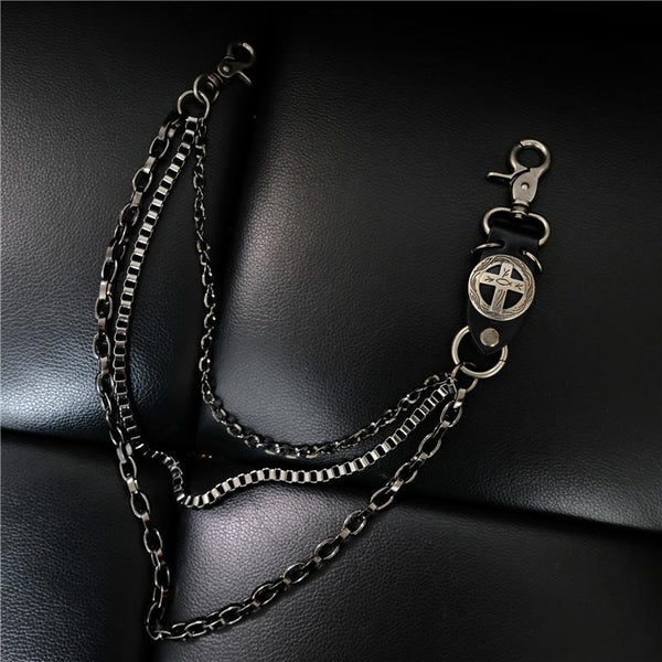 Cool Men's Cross Three Layer Wallet Chain Pants Chain Punk Biker Wallet Chain For Men