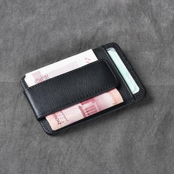 Black Leather Mens Front Pocket Wallet billfold Card Wallet Money Clip For Men - imessengerbags
