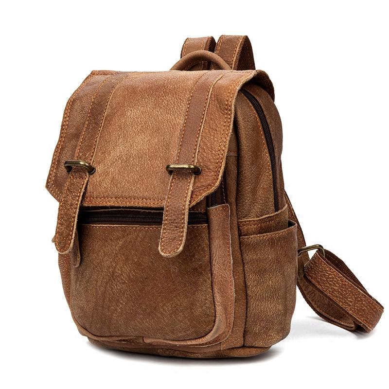 Brown Fashion Mens Leather 12-inch Small Computer Backpacks Laptop Backpacks School Backpack for men