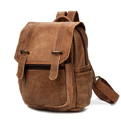 Brown Fashion Mens Leather 12-inch Small Computer Backpacks Laptop Backpacks School Backpack for men - imessengerbags