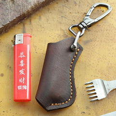 Dark Brown Leather Mens Disposable Lighter Case Lighter Holder with Belt Clip For Men