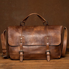 Brown Leather Mens 13 inches Briefcase Laptop Postman Bag Black Side Bag Courier Bag for Men - imessengerbags