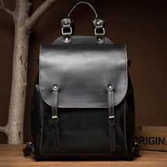 Black Fashion Mens Leather 15-inch Computer Backpack Brown Satchel Backpack School Backpacks for men - imessengerbags