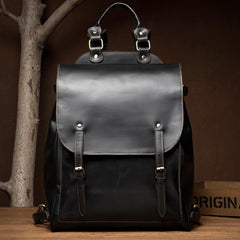 Black Fashion Mens Leather 15-inch Computer Backpack Brown Satchel Backpack School Backpacks for men