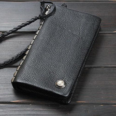 Handmade Mens Cool Long Leather Chain Wallet Cards Biker Trucker Wristlet Wallet - imessengerbags