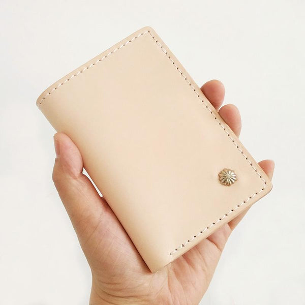 Handmade Vertical Mens Leather Beige billfold Small Wallet Cool Small Slim Bifold Wallets for Men - imessengerbags