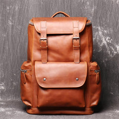 Cool Brown Mens Leather 15.6 inches Large School Backpack Travel Backpack for Men