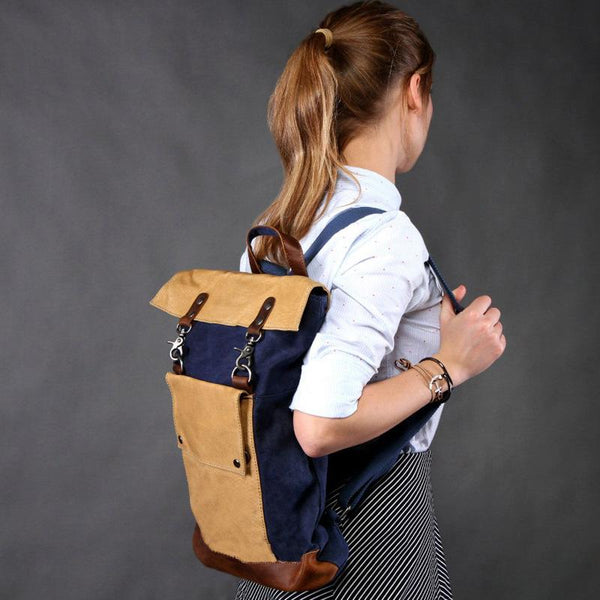 Cool Canvas Leather Mens Womens British 14'' Style College Computer Backpack Travel Backpack for Men - imessengerbags