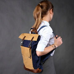 Cool Canvas Leather Mens Womens British 14'' Style College Computer Backpack Travel Backpack for Men - imessengerbags